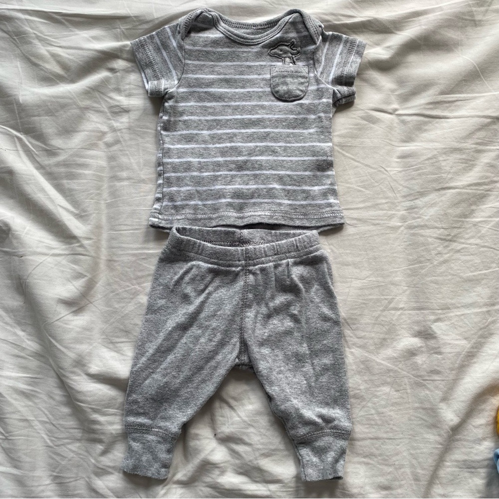 Carter's Gray and White Striped Newborn Tee Set